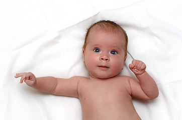 Image showing baby on white sheet