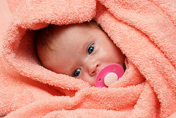 Image showing newborn baby with soother