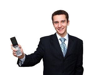 Image showing smiling man with mobile phone