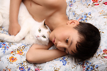 Image showing boy with cat