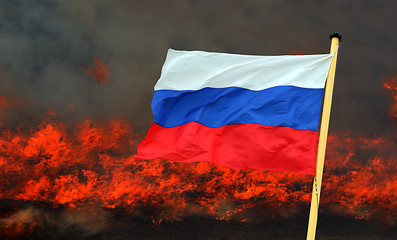 Image showing russian flag on fire background