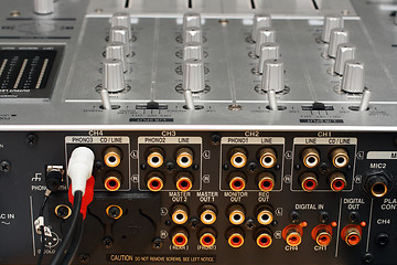 Image showing back panel with sockets of dj music mixer