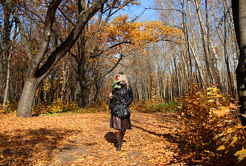 Image showing girl walking in autumn park alley