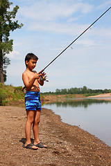 Image showing boy fishing with spinning