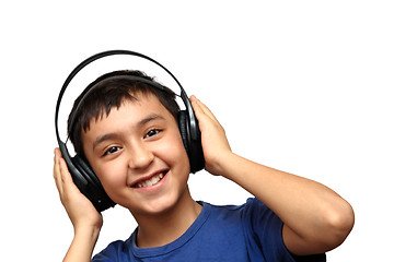 Image showing boy listening music in headphones