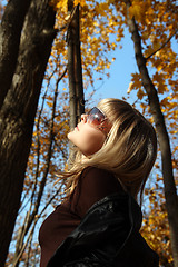 Image showing beautiful girl on autumn background