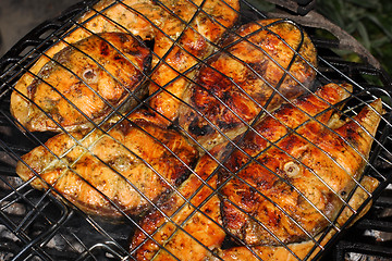 Image showing Salmon on grill