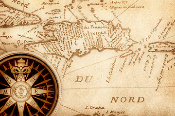 Image showing Compass on old map