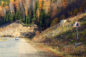 Image showing road with sign in mountains