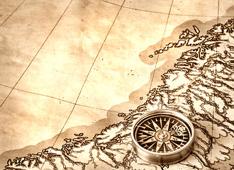 Image showing Compass on old map