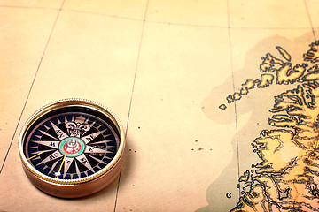 Image showing Compass on old map