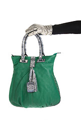 Image showing green women bag at hand