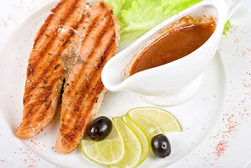 Image showing Grilled salmon steak