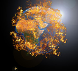 Image showing Earth planet at fire