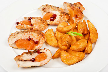 Image showing Roast chicken meat and potato