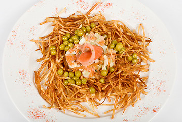 Image showing Closeup of salad with salmon fish