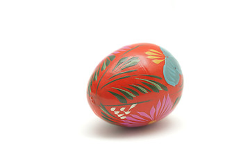 Image showing Wooden painted Easter egg isolated on white