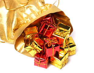 Image showing Golden bag with gift boxes