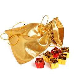 Image showing Golden bag with gift boxes