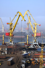 Image showing Cranes in harbor