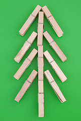 Image showing Pine tree made of wooden clothes pegs