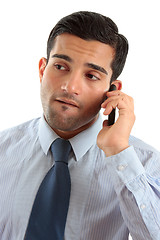 Image showing Businessman on mobile phone thinking