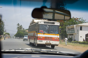 Image showing View of bus through windscreen, Xai-Xai Mozambique