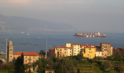 Image showing Container ship entering the port