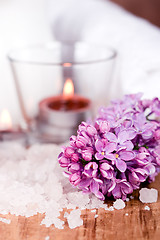 Image showing lilac, bath salt and candle