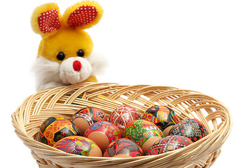 Image showing Easter rabbit with basket of easter eggs