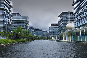 Image showing modern office building before typhoon