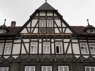 Image showing Old German house with a gold inscription on the wall