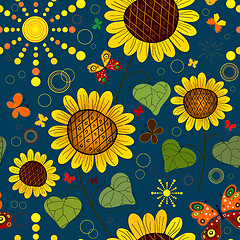 Image showing Seamless floral dark blue summer pattern