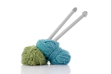 Image showing Blue and green  knitting wool