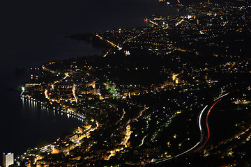 Image showing Night panorama Montreux, Vevey and swiss riviera