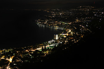 Image showing Night panorama Montreux, Vevey and swiss riviera