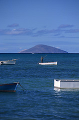 Image showing Local boat with fisherman at Mauritius Island