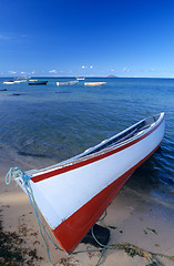 Image showing Local boat on beach Mauritius Island