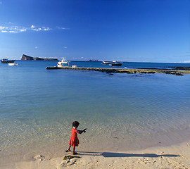 Image showing Lagoon and young girl Mauritius Island