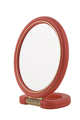 Image showing beauty mirror with red frame and handle
