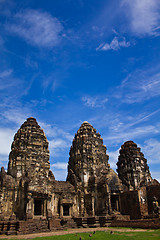 Image showing PHRA PRANG SAM YOD PAGODA IN LOPBURI OF THAILAND 