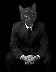 Image showing Businessman with black cats face.