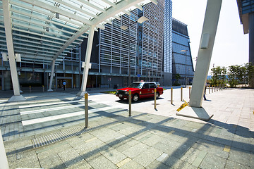 Image showing taxi stop at zebra crossing at city