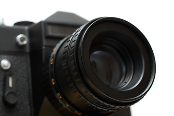 Image showing black slr camera with lens close-up