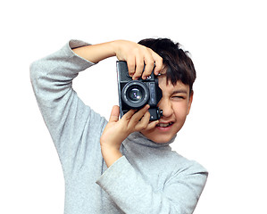 Image showing boy photographing vertical with black slr camera