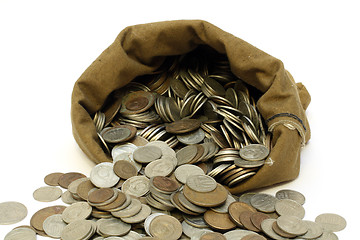 Image showing money coins pour out from bag