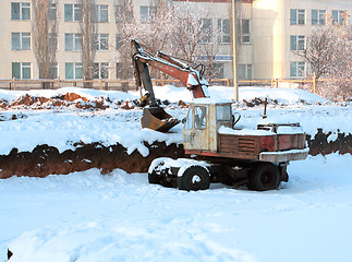 Image showing excavator on deserted building