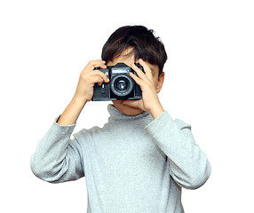 Image showing boy photographing with black slr camera