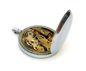 Image showing old pocket watch with open cover of gear