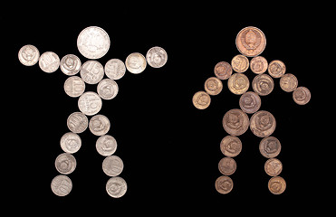 Image showing man and woman silhouette of coins